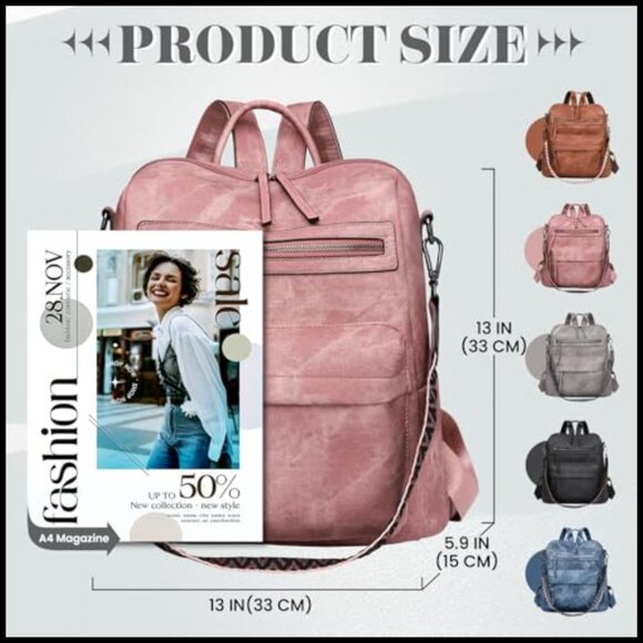 PU Leather Backpack Purse Multiple Pockets Anti Theft Adjustable Straps Travel main image 4
